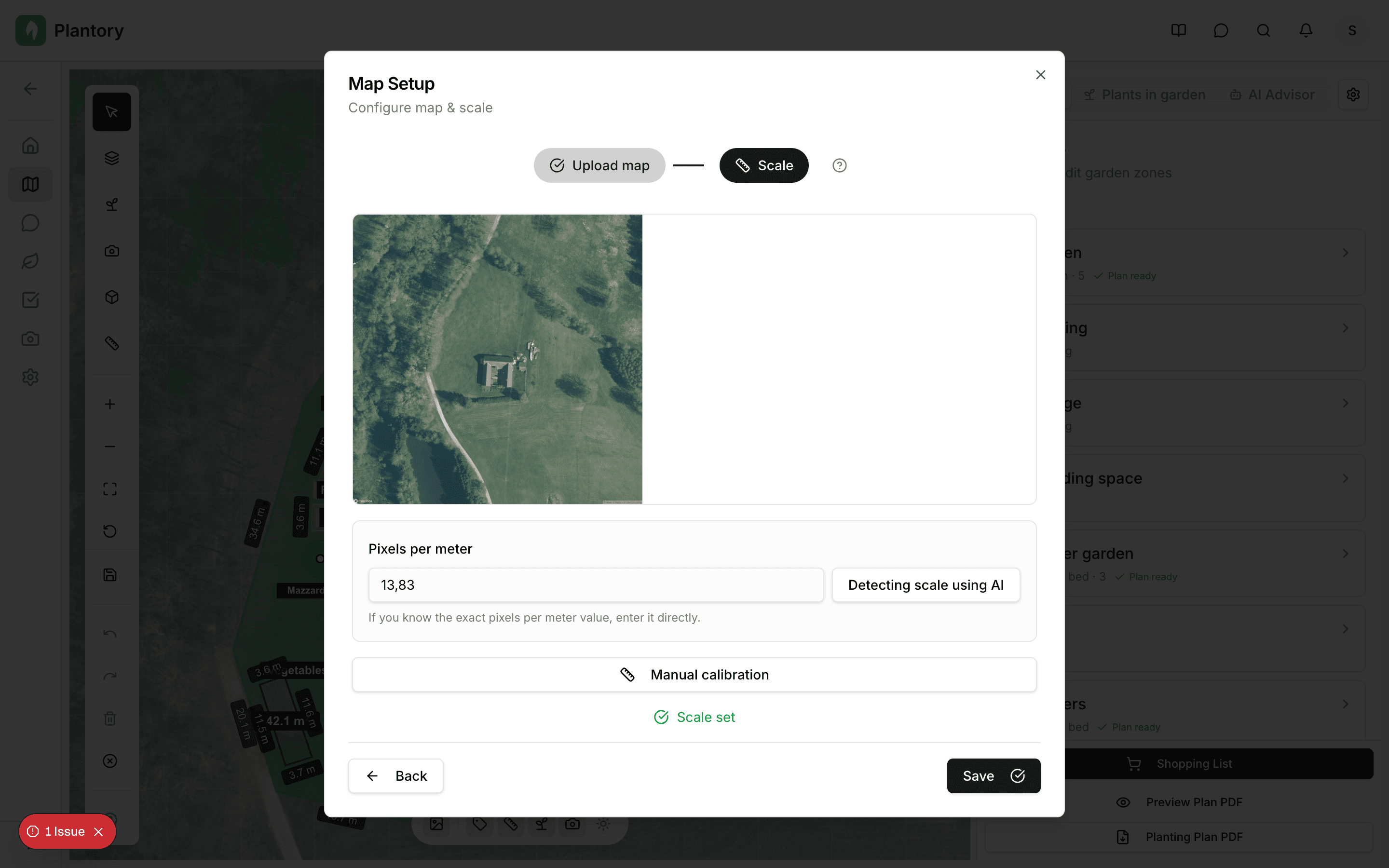 Režim ruční kalibrace s nakreslenou čárou na plátně